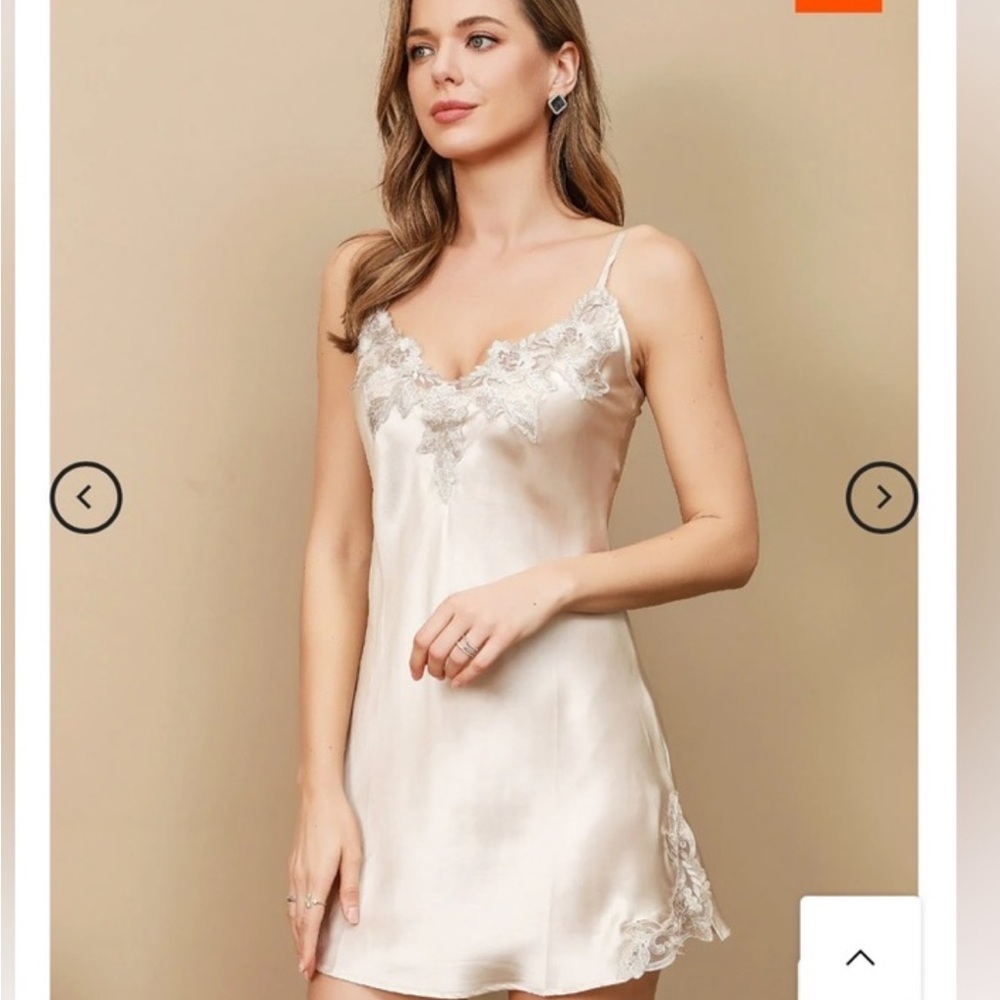SILKSILKY Cream Lace Trim Slip Dress